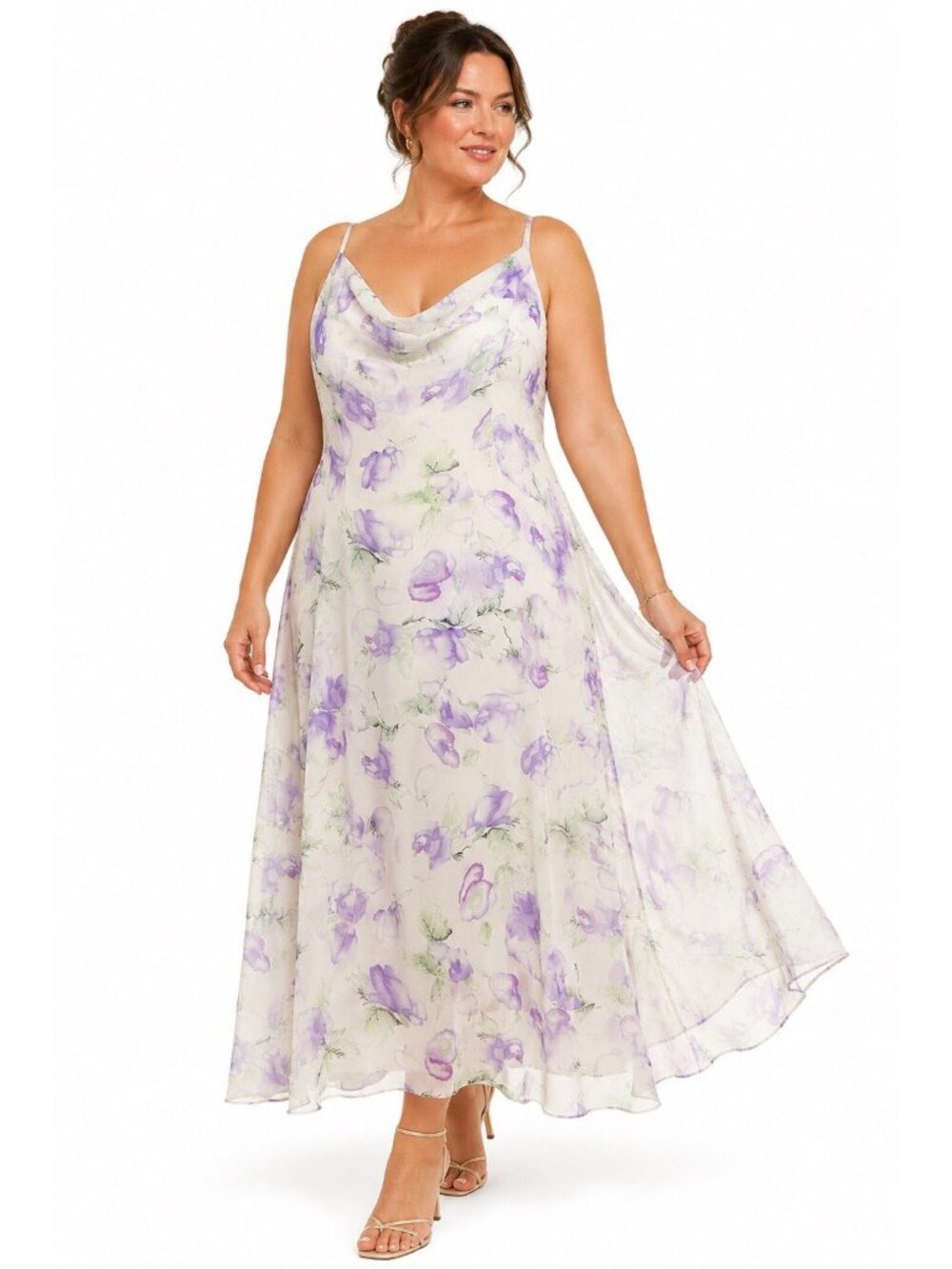 NEW MARY MCFADDEN midi dress sundress 16 wedding guest floral cowl neck coquette